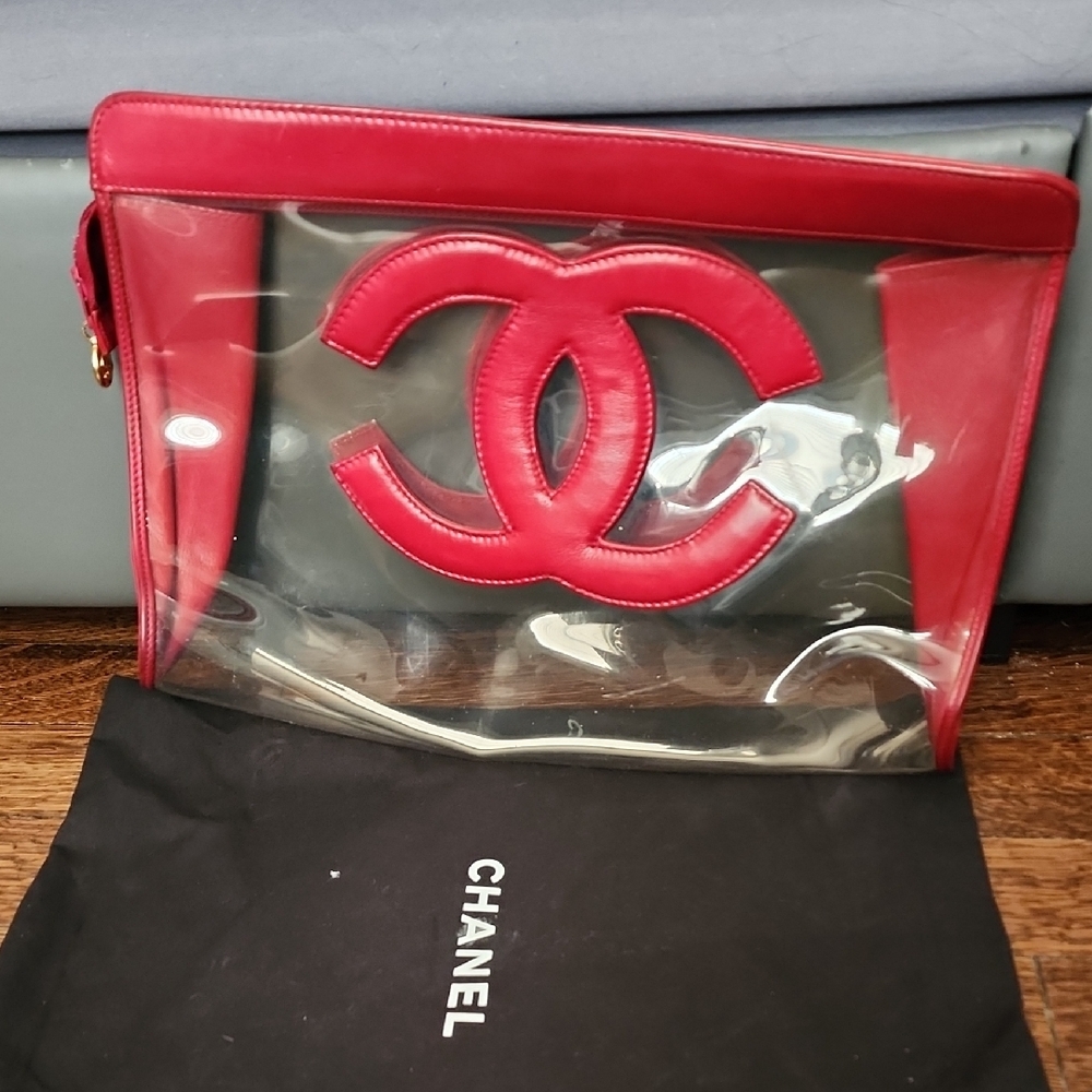 Chanel Red and Clear Logo Clutch